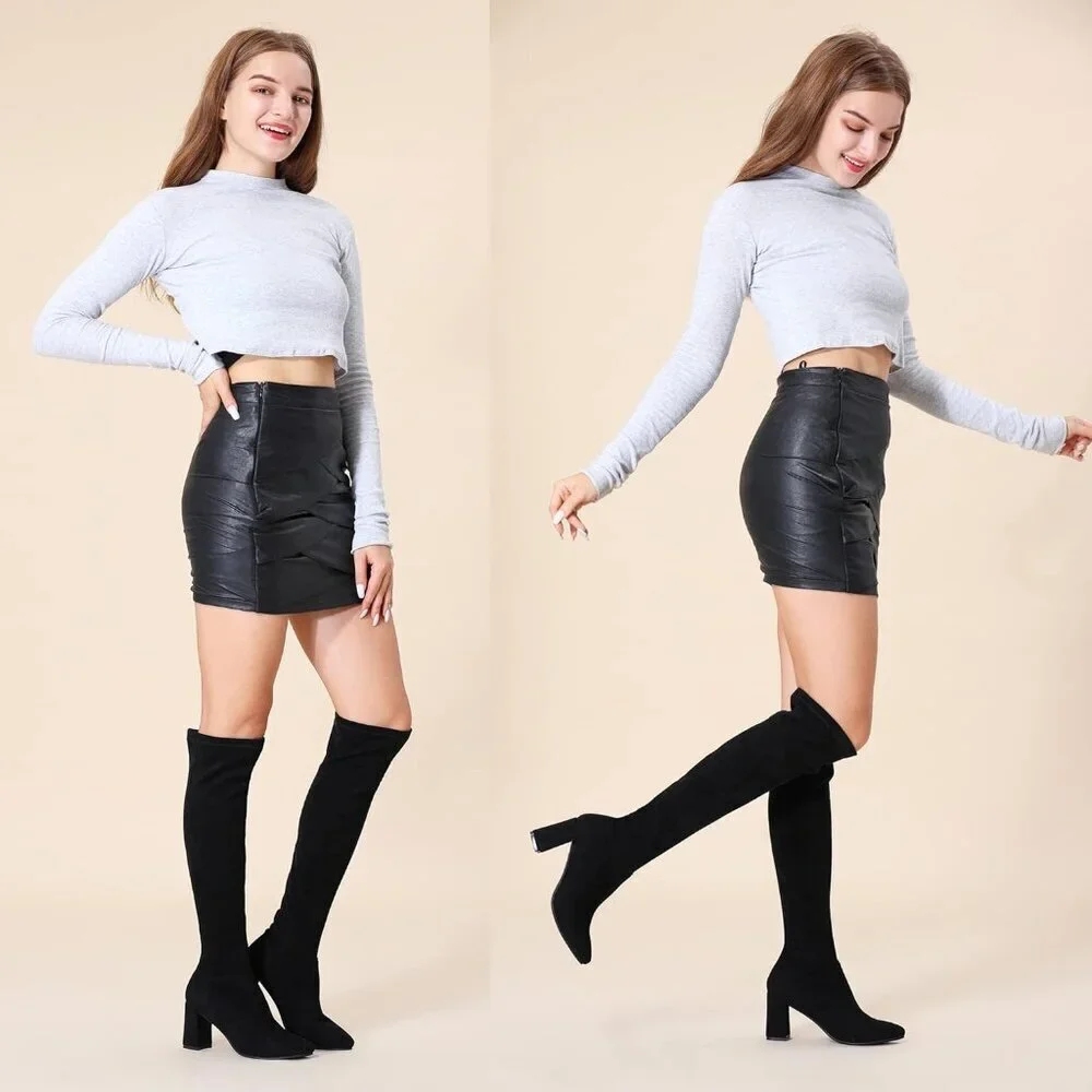 🆕Women's 8957black Polyurethane High Pointy-toe High-heel Over The Knee Boots